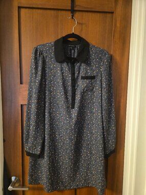 I Heart Ronson A-Line Tunic Dress Gray Floral Long Sleeve Sz M